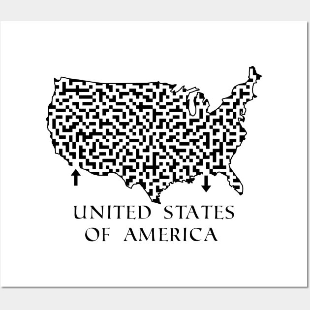 United States of America Shaped Maze & Labyrinth Wall Art by gorff